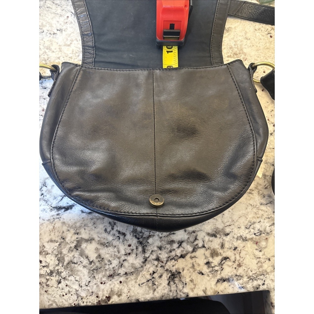 BTG FOSSIL REISSUE Black Leather Flap Calf Hair Crossbody Purse Saddle Bag READ - Picture 10 of 16